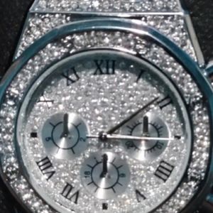 NEW HEAVY QUARTZ BLING CRYSTAL WATCH
